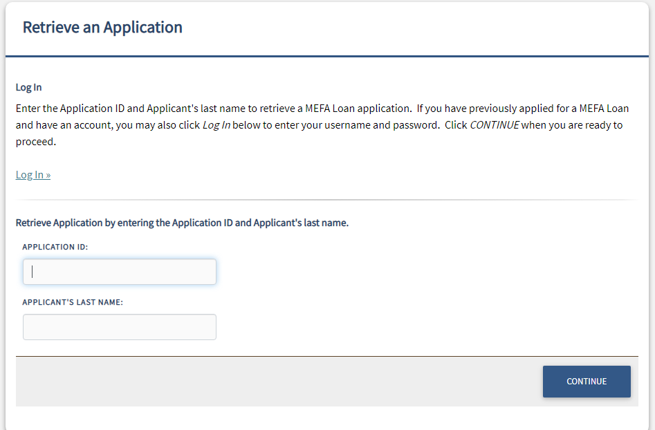 MEFA loan application, retrieve application